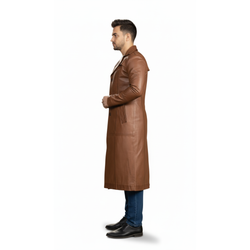 Men's Brown Real Leather Long Coat
