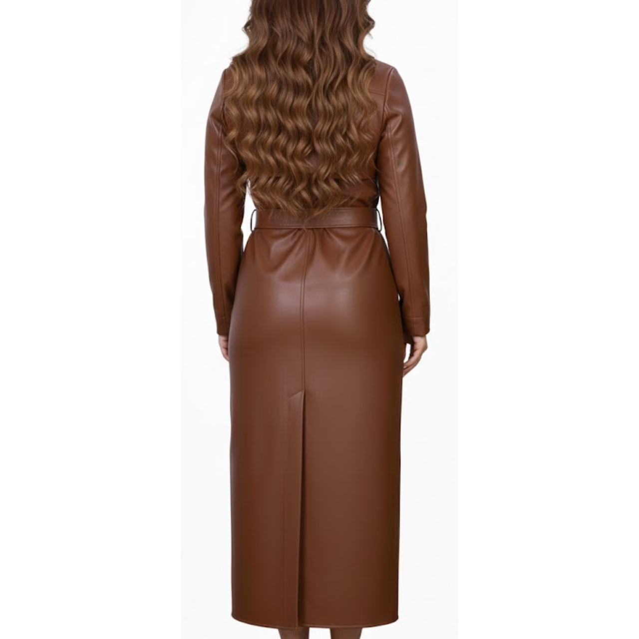 Women's Brown Real Leather Long Trench Coat Costume