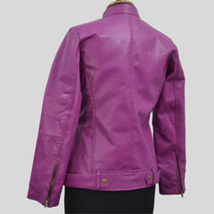 Women's Pink Genuine Lambskin Cafe Racer Leather Jacket