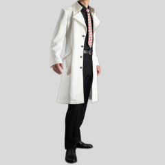 Men’s White Wool Trench Coat with Half-Belted Back