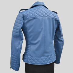 Women's Turquise Blue Motorcycle Genuine Leather Biker Jacket