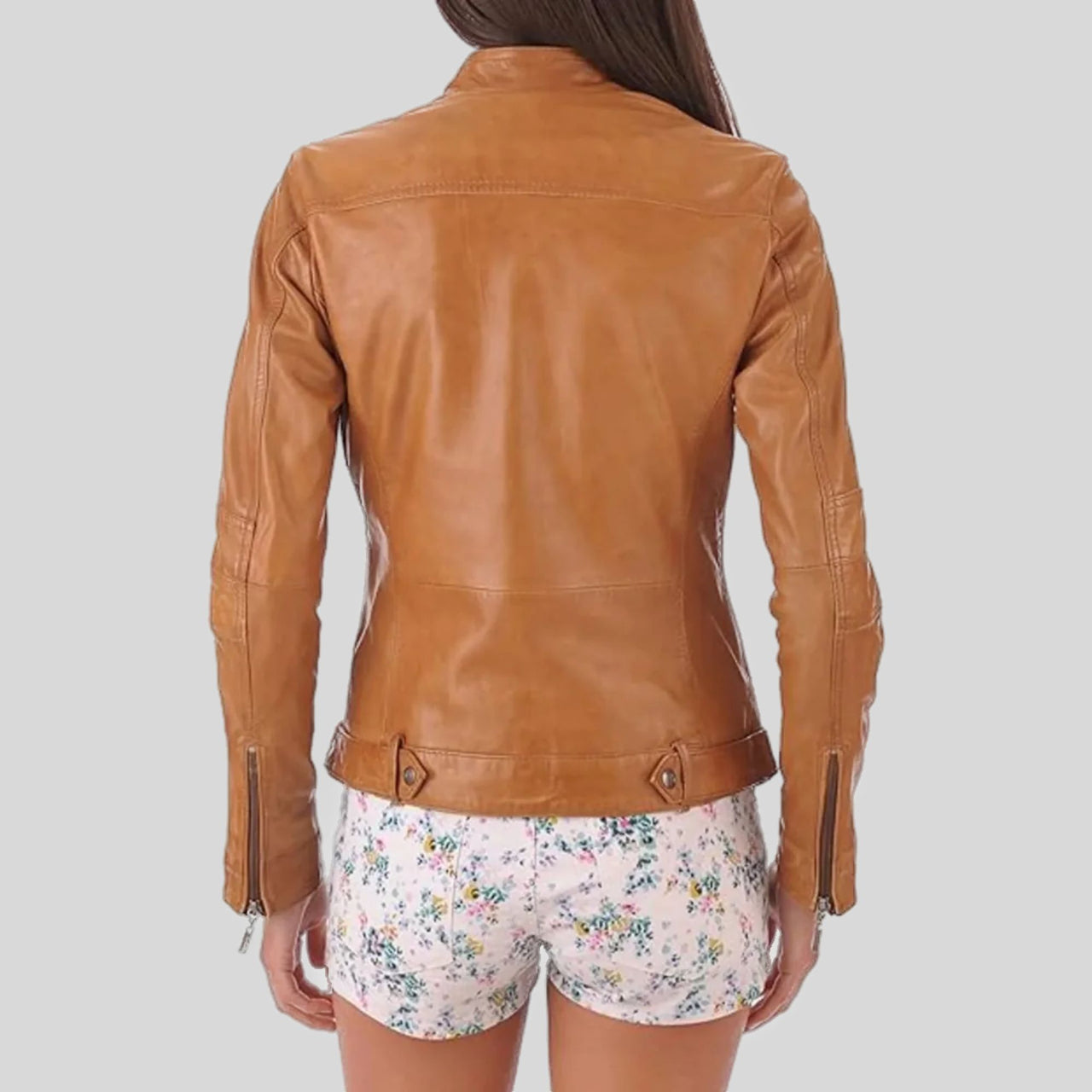 Women's Camel Genuine Lambskin Café Racer Leather Jacket