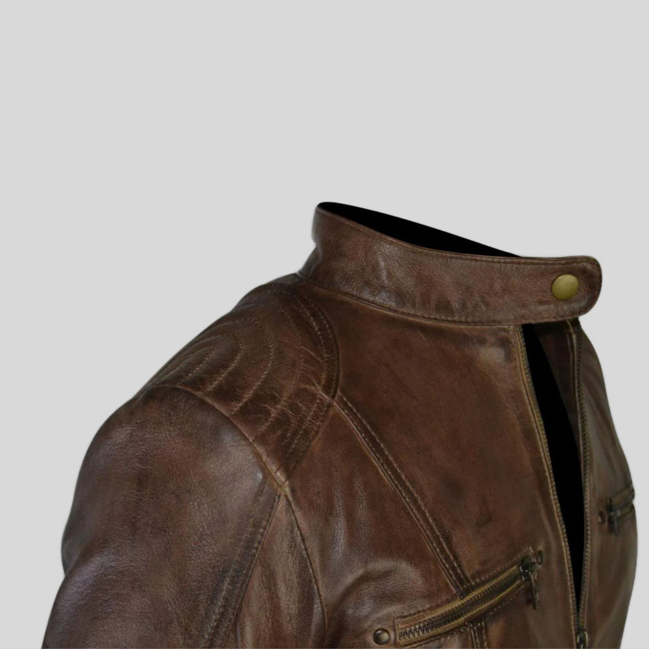 Women Vintage Brown Racer Leather Jacket