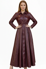 Women’s Sheepskin Leather Belted Style Dress Trench Coat