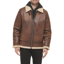 Men Real Leather Bomber Jacket With Shearling Lining