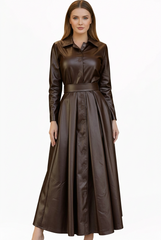 Women’s Sheepskin Leather Belted Style Dress Trench Coat