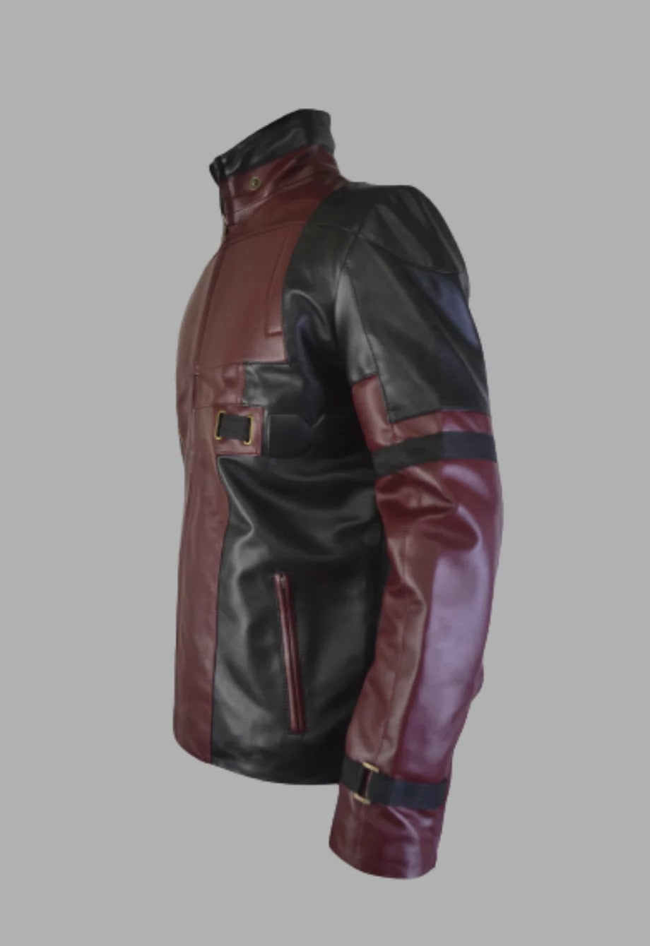Mens Designer Blend of Red & Black Leather Jacket