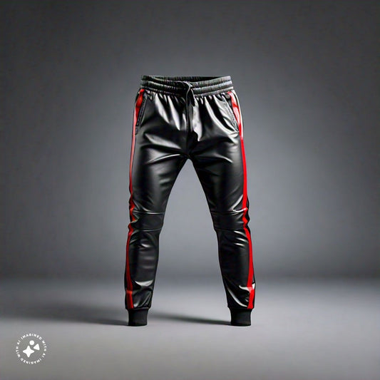 Leather Jogging Pants With Red Stripes