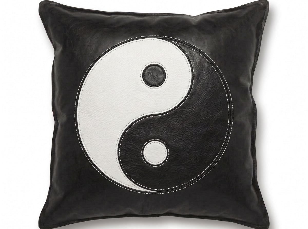 Modern Geometric Black & White Yin Yang Leather Throw Pillow Cushion covers