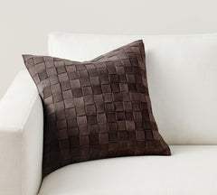 Premium Suede Leather Woven Cushion Cover - Basketweave Pillow Case