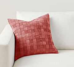 Premium Suede Leather Woven Cushion Cover - Basketweave Pillow Case