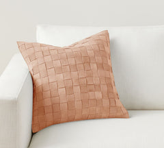 Premium Suede Leather Woven Cushion Cover - Basketweave Pillow Case