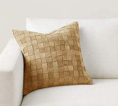 Premium Suede Leather Woven Cushion Cover - Basketweave Pillow Case