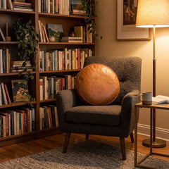 Round Genuine Leather Pillow Cover – Modern Cushion Case