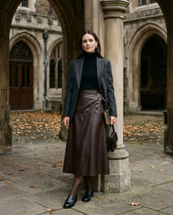 Women’s Black Leather Wrap Skirt – Asymmetric Midi Style