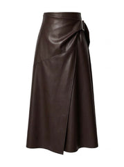 Women’s Black Leather Wrap Skirt – Asymmetric Midi Style