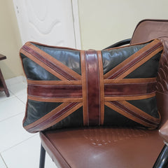 Genuine Leather Union Jack Throw Pillow Cover | British Flag Farmhouse Cushion Case