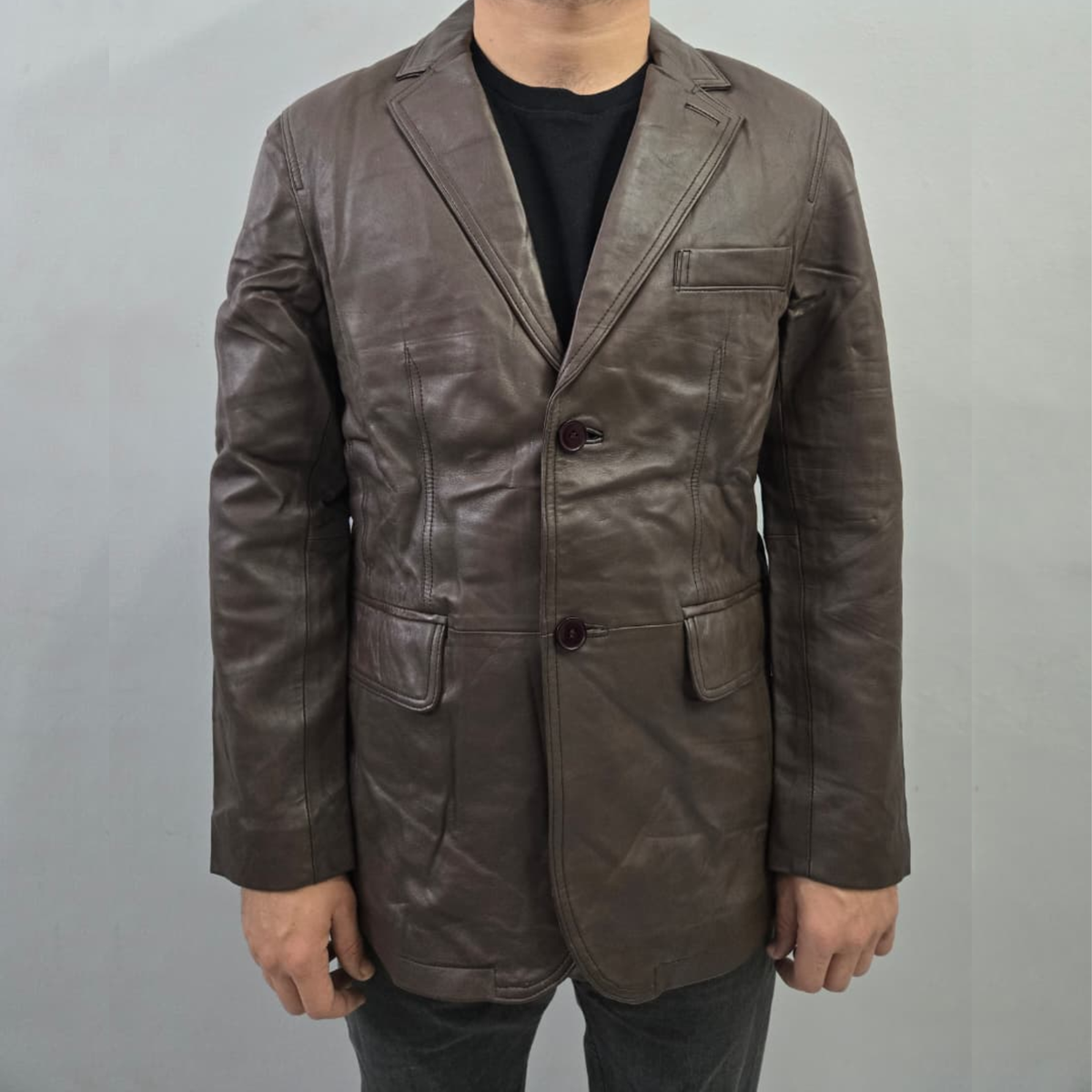Men's Brown 2 Button Casual Formal Genuine Lambskin Leather Blazer