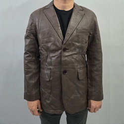 Men's Brown 2 Button Casual Formal Genuine Lambskin Leather Blazer