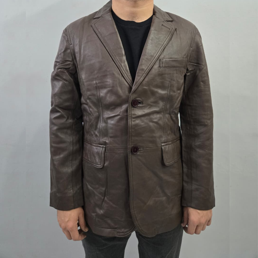 Men's Brown 2 Button Casual Formal Genuine Lambskin Leather Blazer