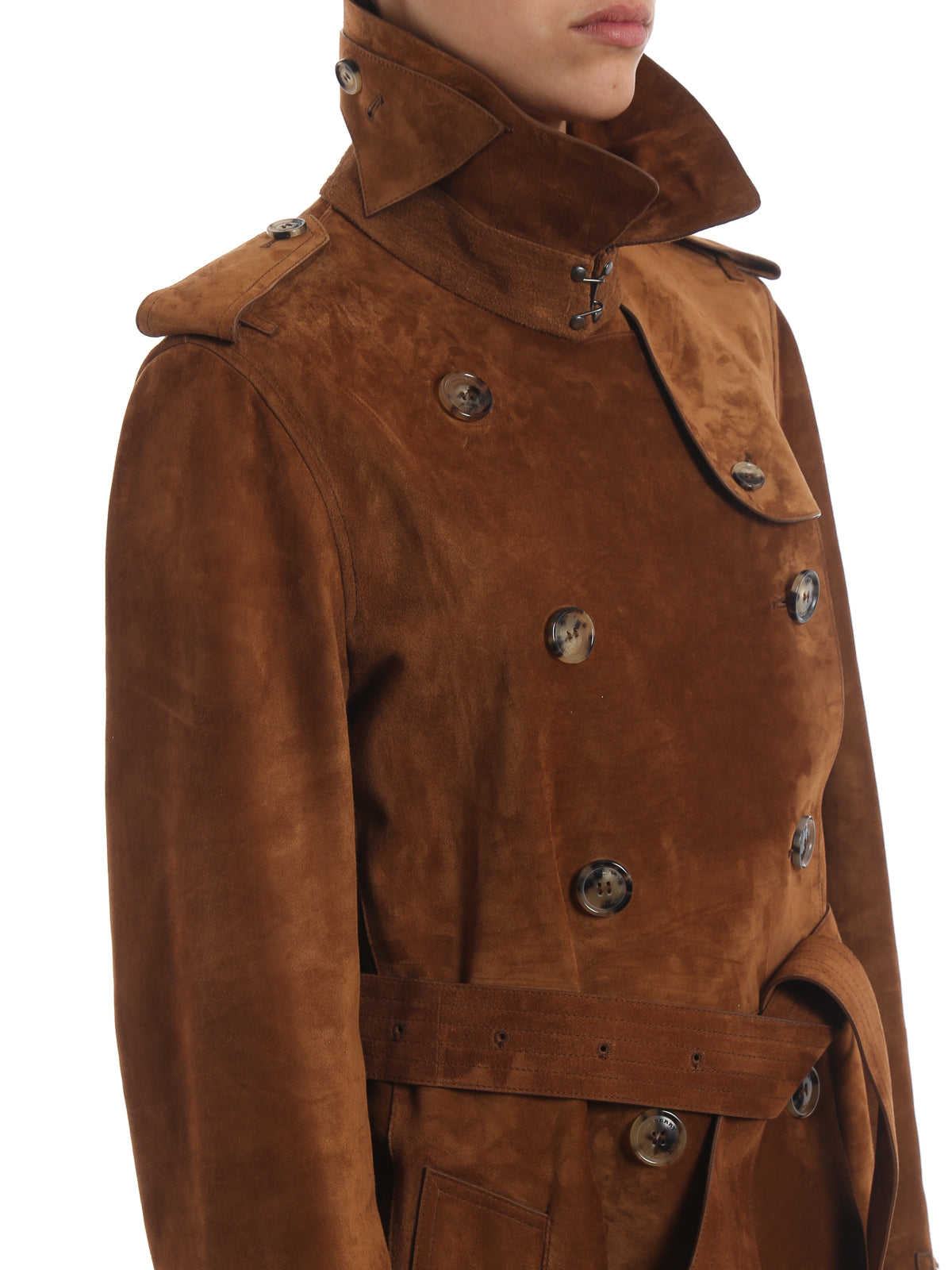 Women's Double-Breasted Suede Leather Brown Haddington Trench Coat