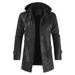 Men's Hooded Mid-Length Belted Genuine Sheepskin Leather Coat