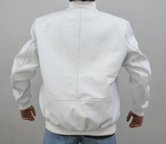 Men's Baseball Letterman Varsity Genuine Leather White Bomber Jacket