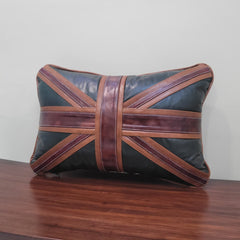 Genuine Leather Union Jack Throw Pillow Cover | British Flag Farmhouse Cushion Case