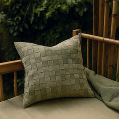 Premium Suede Leather Woven Cushion Cover - Basketweave Pillow Case