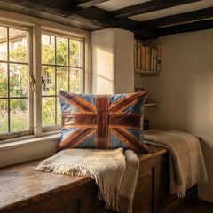 Cracked Leather Union Jack Pillow Cover – British Flag Design