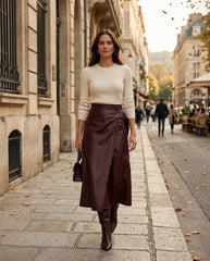 Women’s Black Leather Wrap Skirt – Asymmetric Midi Style