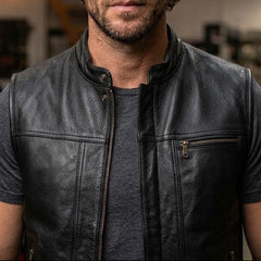 Men’s Genuine Leather Motorcycle Vest – Classic Biker Style