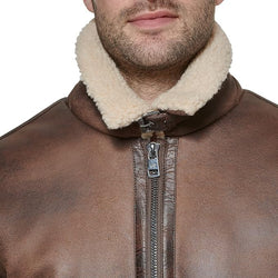 Men Real Leather-Bomber Jacket With Shearling Lining