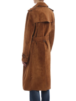 Women's Double-Breasted Suede Leather Brown Haddington Trench Coat