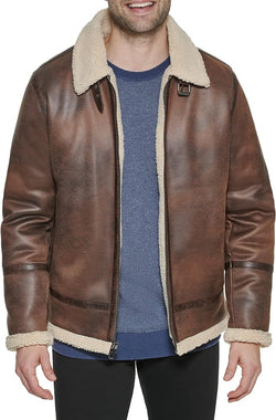 Men Real Leather-Bomber Jacket With Shearling Lining