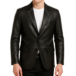 Men's Black Leather Blazer Jacket