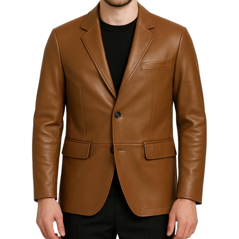 Men's Brwon Leather Blazer Jacket