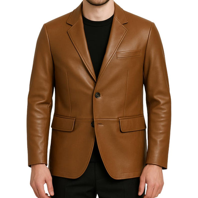 Men's Brwon Leather Blazer Jacket