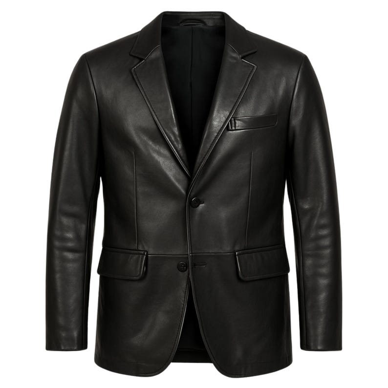 Men's Black Leather Blazer Jacket