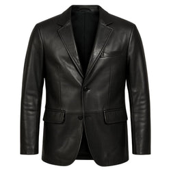 Men's Black Leather Blazer Jacket