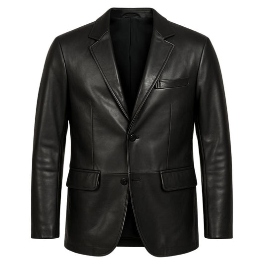 Men's Black Leather Blazer Jacket