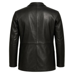 Men's Black Leather Blazer Jacket