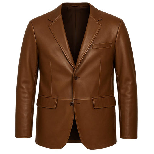 Men's Brwon Leather Blazer Jacket