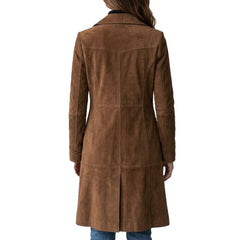Womens Brown Suede Leather Single Breasted Overcoat