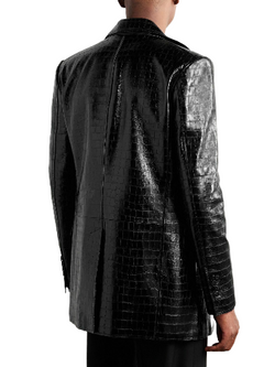 Men's Crocodile Embossed Designer Black Leather Blazer Coat | Slim Fit Casual & Formal Outerwear