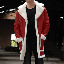 Men's Santa Claus Christmas Sherpa Fur Long Red Wool Trench Coat