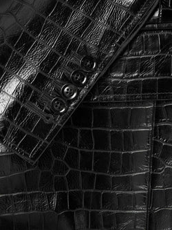 Men's Crocodile Embossed Designer Black Leather Blazer Coat | Slim Fit Casual & Formal Outerwear