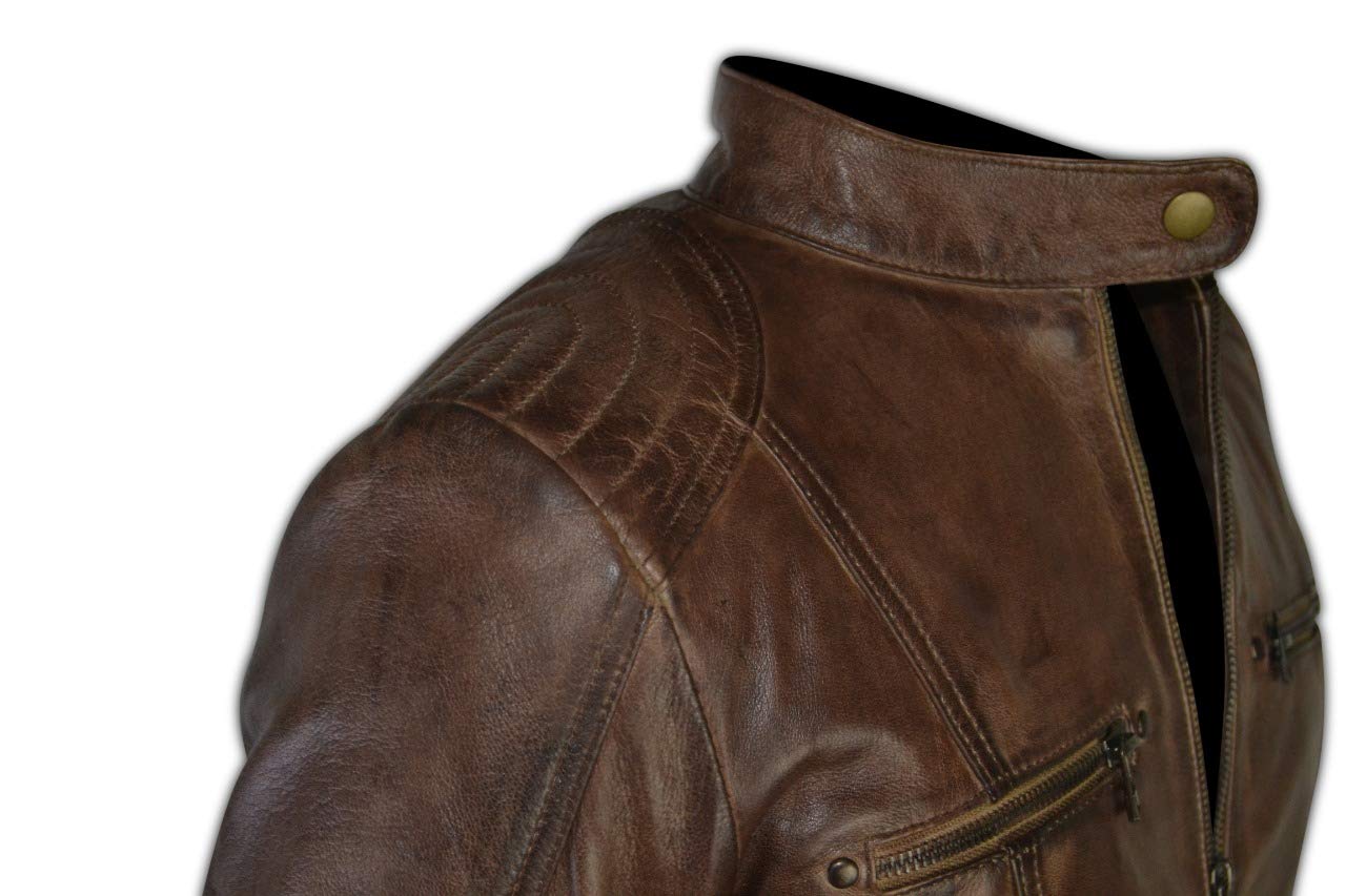 Women Vintage Brown Racer Leather Jacket