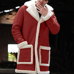 Men's Santa Claus Christmas Sherpa Fur Long Red Wool Trench Coat