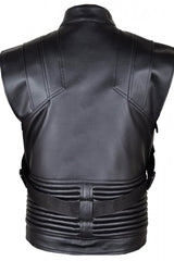 Men’s Black Genuine Leather Biker Vest – Zippered Motorcycle Style